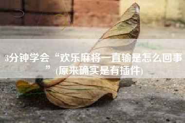 3分钟学会“欢乐麻将一直输是怎么回事”(原来确实是有插件)